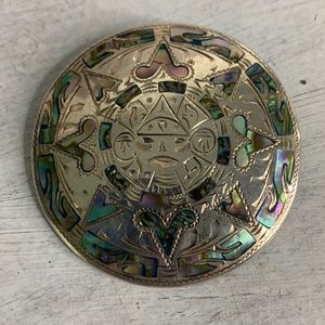 Sterling Silver 925 Brooch Round Mexico Inlaid Abalone
